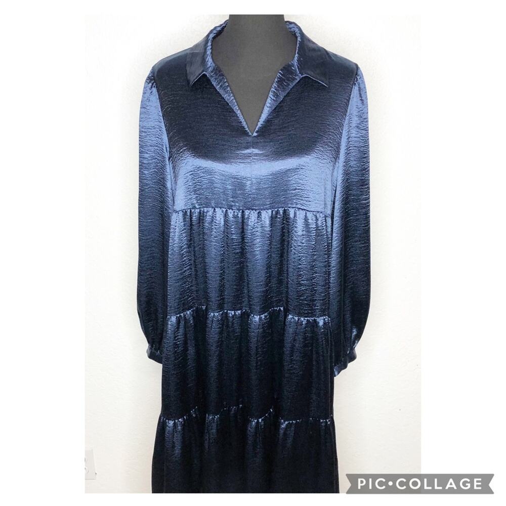 Scotch & Soda navy blue tiered long sleeve shirt‎ dress size Medium